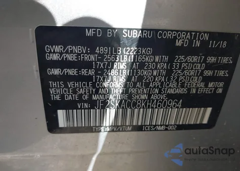 2019 Subaru Forester from USA, damaged, VIN JF2SKACC8KH460964